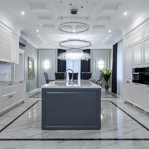 interior of a kitchen with corian acrylic solid surface countertop