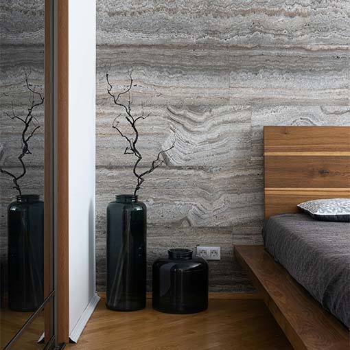 Modern wall design for a bedroom with abstract patterns